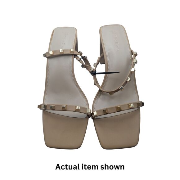 👠 The Drop 8.5 Avery Square Toe Two Strap Studded High Heel NWT - Picture 2 of 5